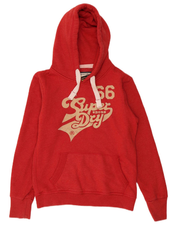 Superdry feminino gráfico moletom com capuz UK 16 grande algodão vermelho