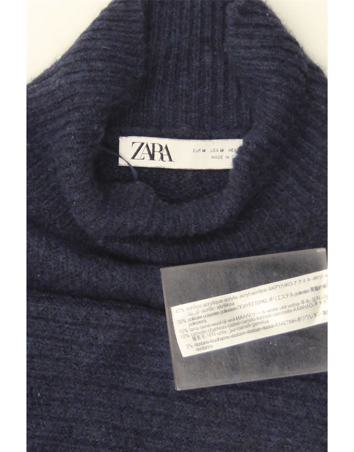 Zara Womens Jumper Dress UK 14 Médio Azul Marinho Acrílico