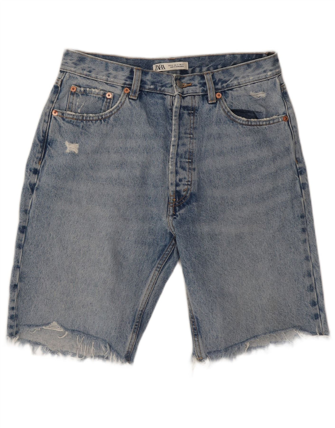 ZARA Shorts jeans masculino desgastado W31 algodão azul médio