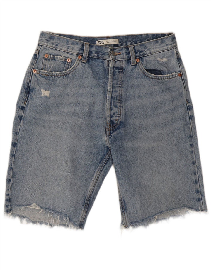 ZARA Shorts jeans masculino desgastado W31 algodão azul médio