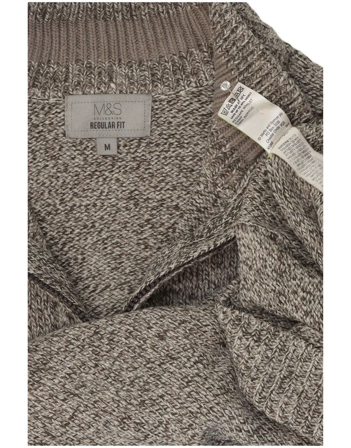 Suéter masculino Marks & Spencer com zíper e gola cinza médio manchado