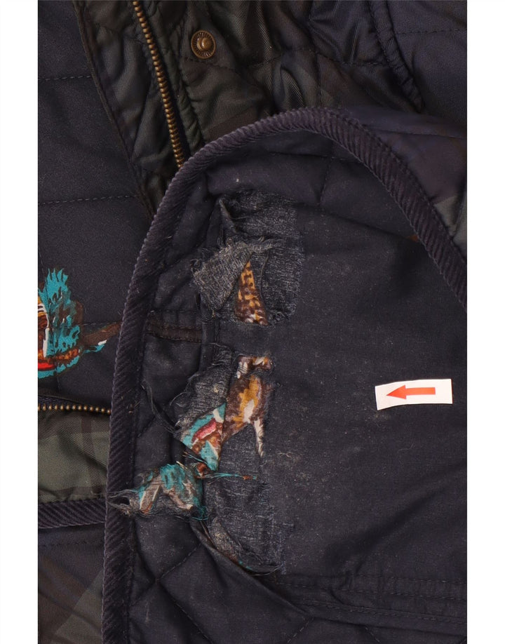 Jaqueta acolchoada feminina Joules UK 18 XL poliéster xadrez azul marinho