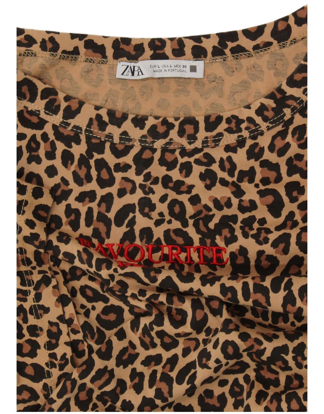 ZARA Camiseta Feminina Crop Graphic Top UK 16 Grande Bege Animal Print