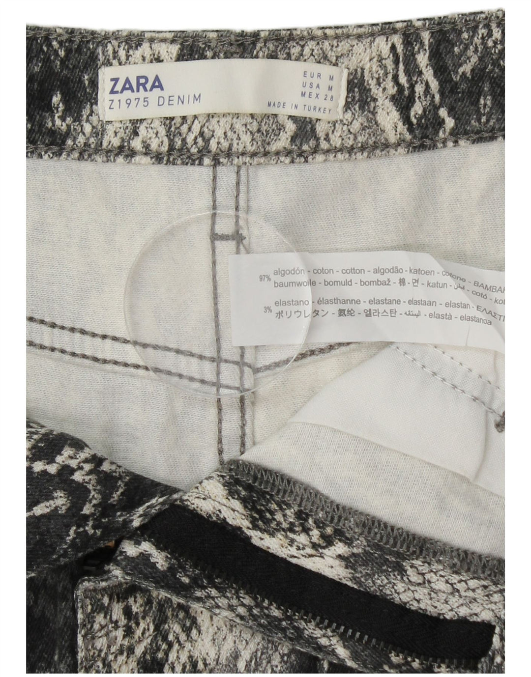 Minissaia feminina ZARA média W30 cinza animal print algodão