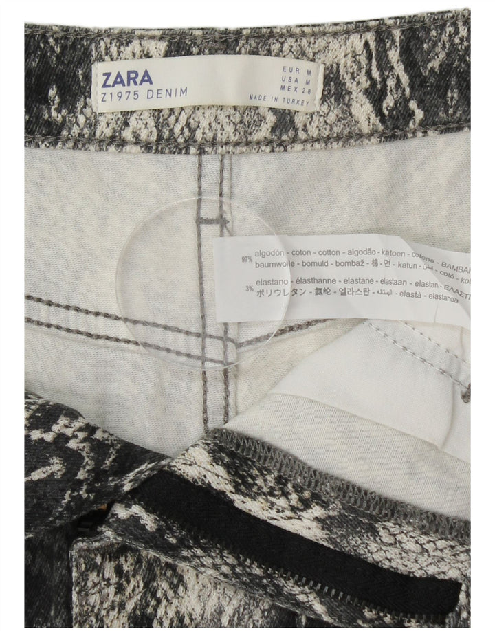 Minissaia feminina ZARA média W30 cinza animal print algodão