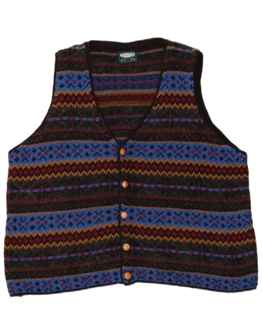 Colete de malha vintage masculino grande geométrico multicolorido