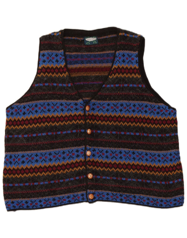 Colete de malha vintage masculino grande geométrico multicolorido