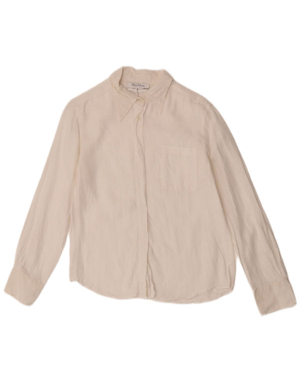 Camisa feminina Max Mara UK 10 pequena linho branco