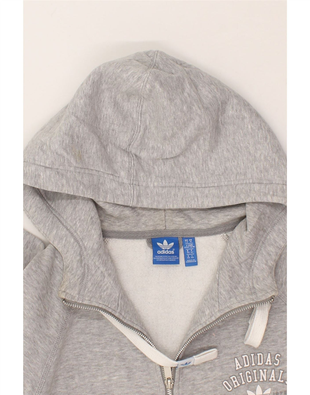 ADIDAS Womens Graphic Zip Hoodie Sweater UK 14 Medium Grey Cotton Vintage Adidas and Second-Hand Adidas from Messina Hembry 