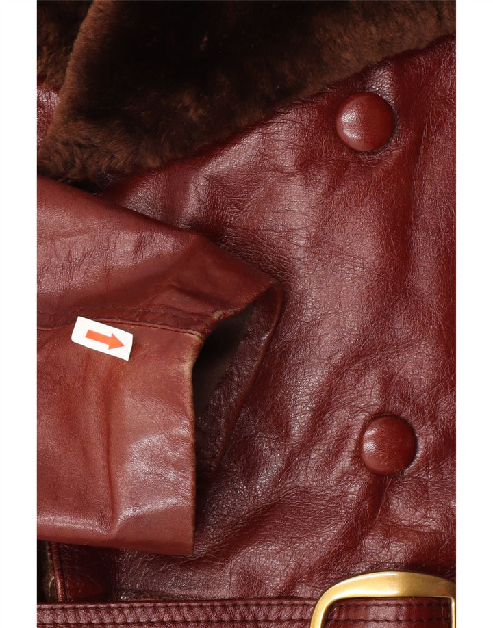 Casaco masculino vintage de couro shearling Reino Unido 38 couro marrom médio