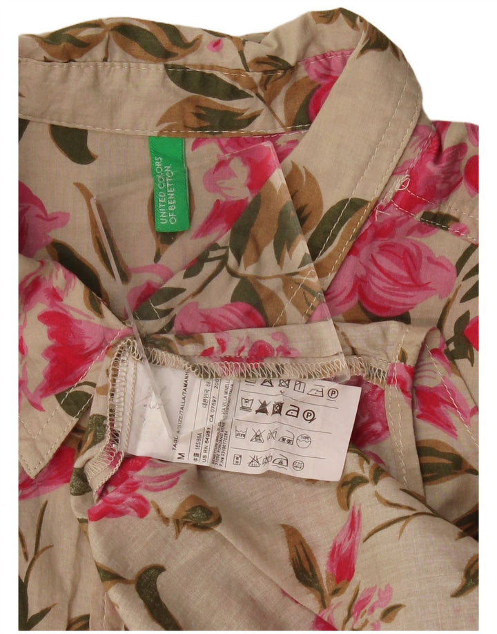 Camisa feminina Benetton UK 14 algodão floral bege médio