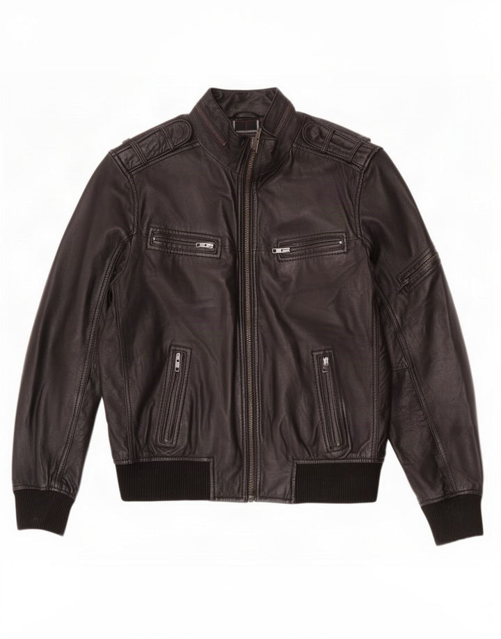 Jaqueta masculina de couro militar BARNEYS UK 38 média preta