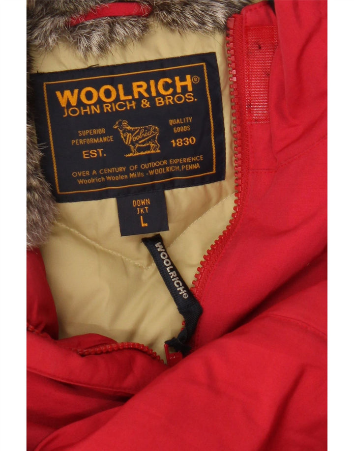 Jaqueta feminina acolchoada com capuz Woolrich Reino Unido 16 grande algodão vermelho