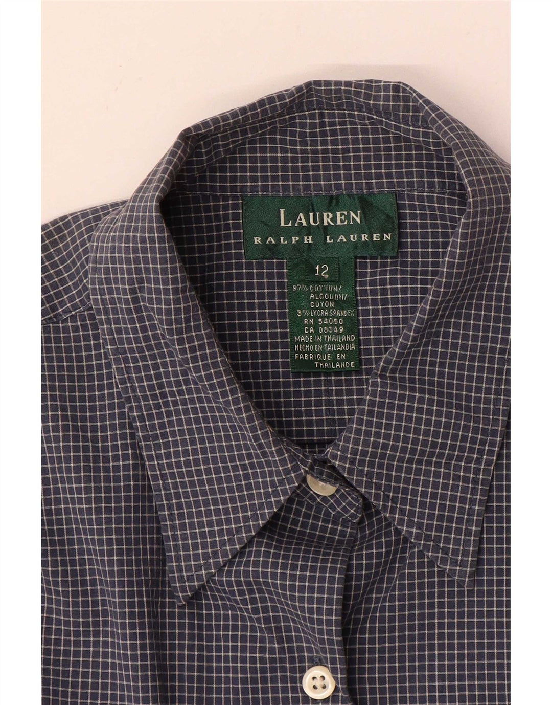 Camisa feminina Ralph Lauren EUA 12 grande algodão xadrez azul marinho