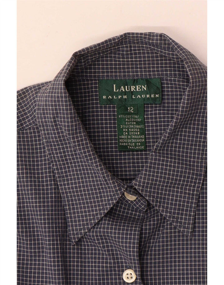 Camisa feminina Ralph Lauren EUA 12 grande algodão xadrez azul marinho