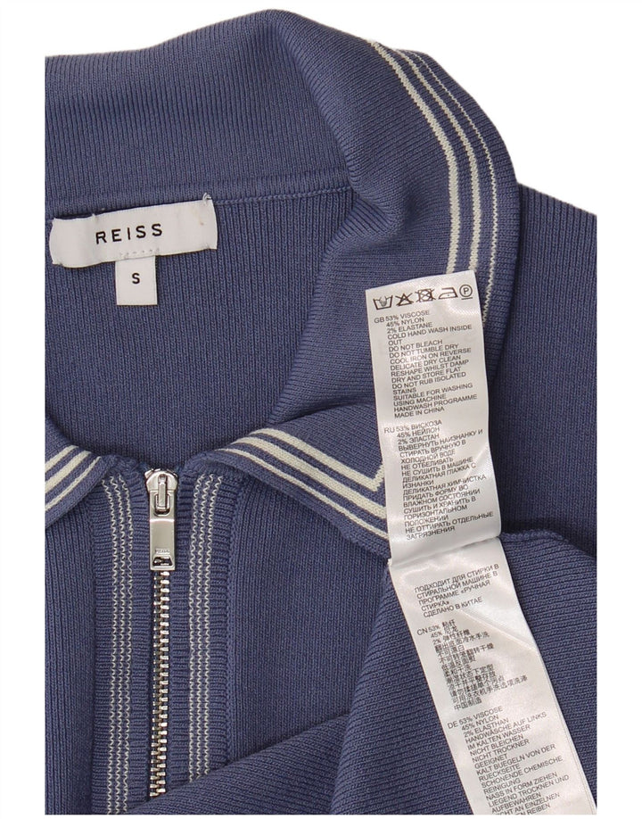 Camisa polo masculina Reiss com zíper e viscose azul pequena