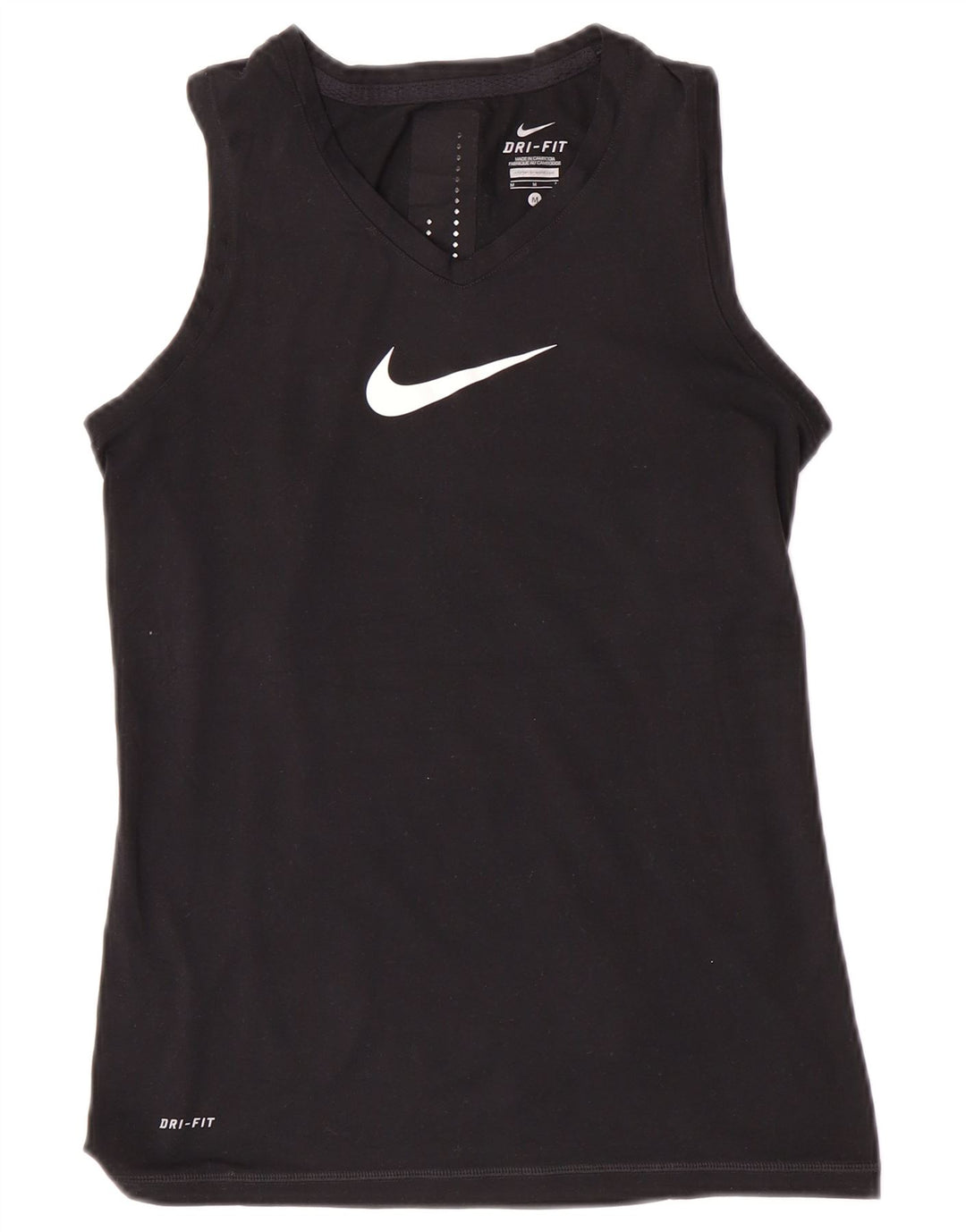 Nike Womens Dri Fit Graphic Vest Top UK 12 Médio Preto Poliéster