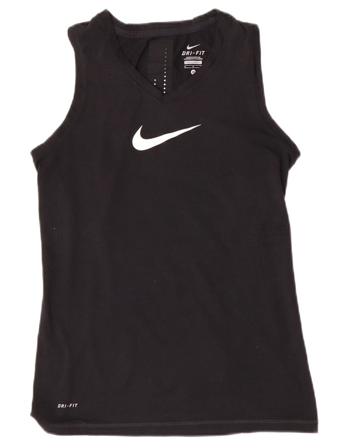 Nike Womens Dri Fit Graphic Vest Top UK 12 Médio Preto Poliéster