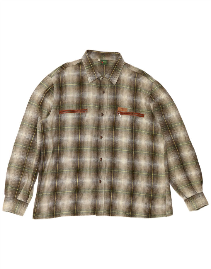 Lorena Camisa masculina overshirt tamanho 44 XL verde xadrez lã virgem