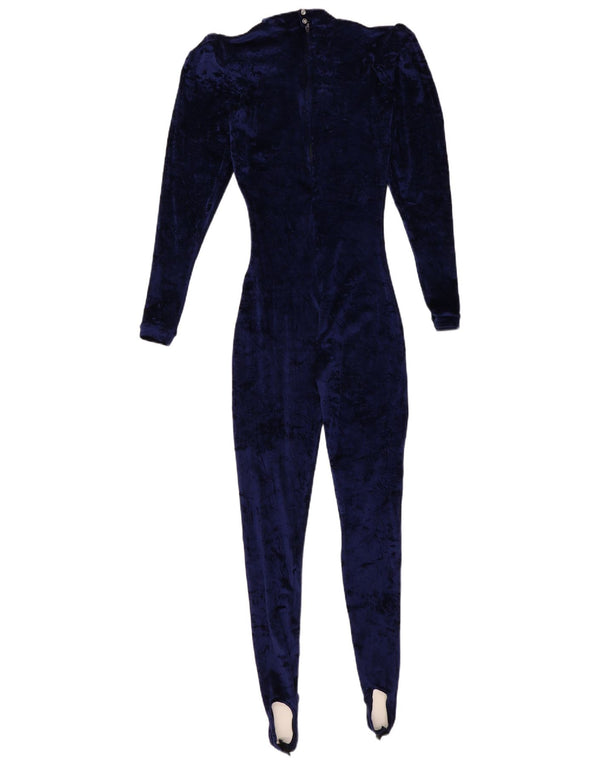 Macacão feminino vintage em veludo com estribo UK 6 XS azul marinho poliamida