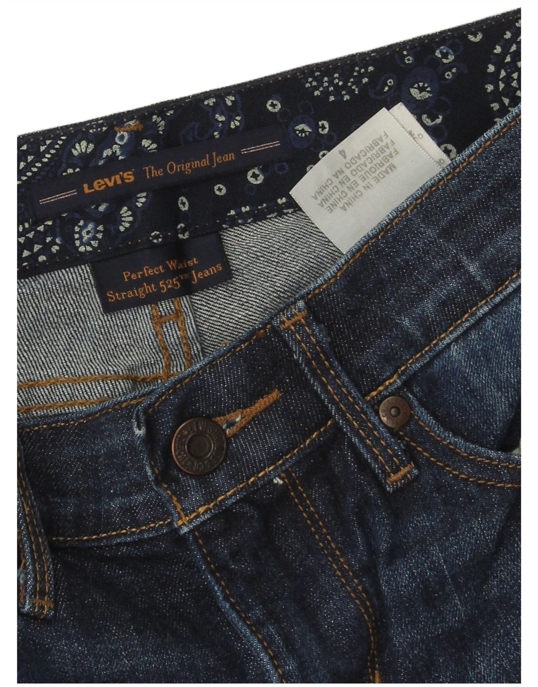 Levi's feminino 525 jeans retos US 4 pequeno W28 L28 algodão azul marinho