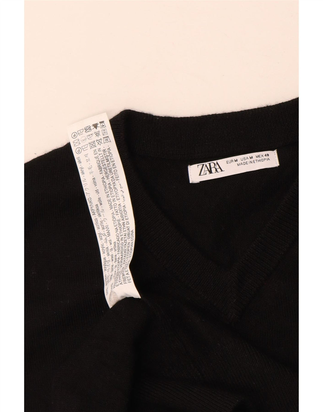 ZARA Suéter masculino com decote em V médio preto acrílico