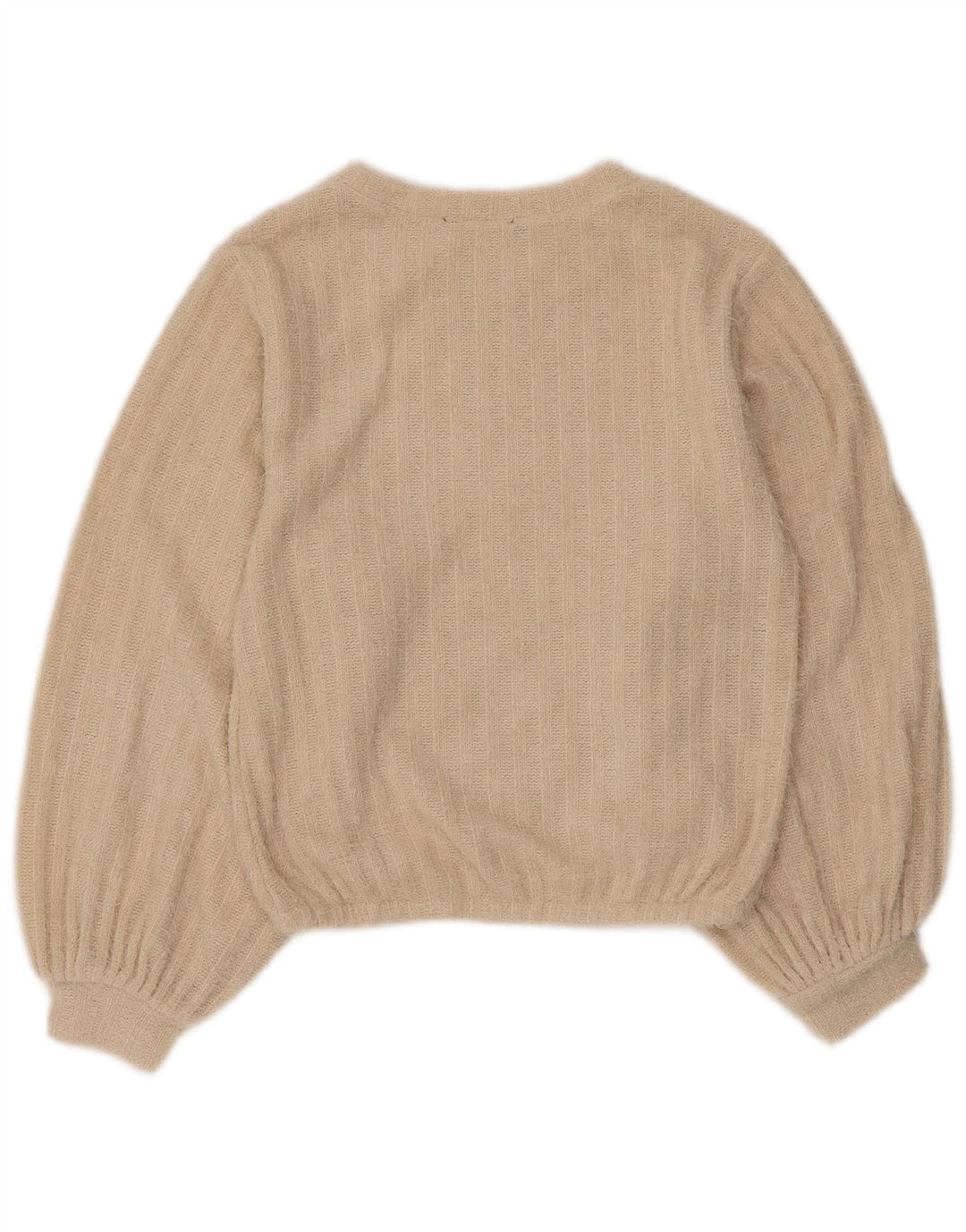 Suéter feminino Zara com gola redonda e poliéster listrado bege pequeno Reino Unido 10