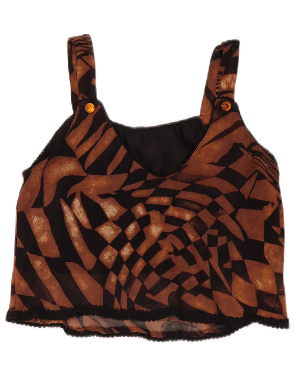 Top feminino vintage cropped UK 12 marrom médio geométrico