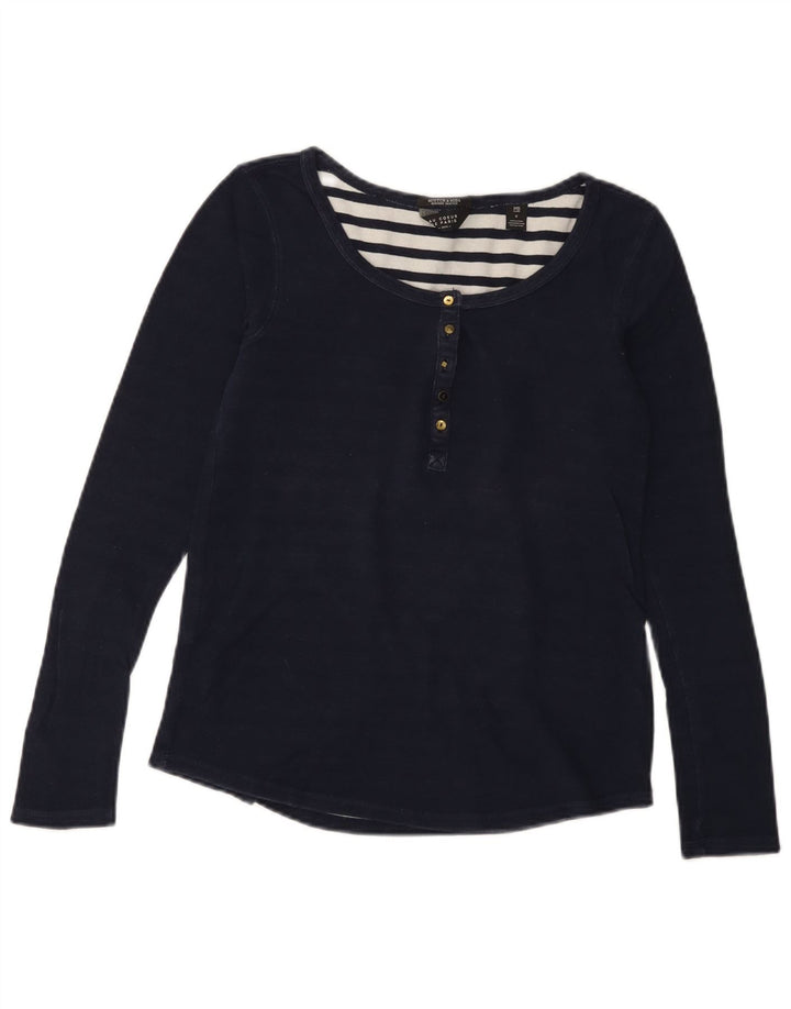 SCOTCH & SODA blusa feminina manga comprida Reino Unido 10 algodão azul marinho pequeno