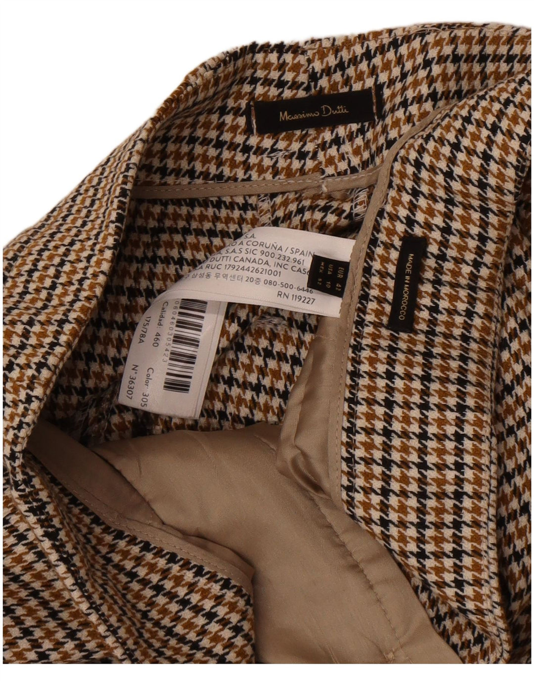 Calça chino feminina Massimo Dutti UE 42 grande W32 L32 marrom houndstooth