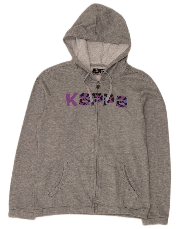 Suéter feminino Kappa com capuz e zíper gráfico UK 14 cinza médio manchado