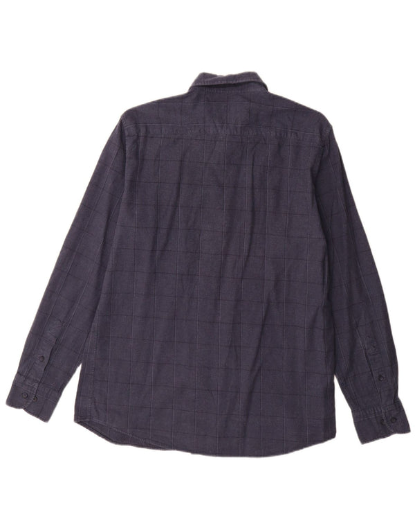 Camisa masculina Massimo Dutti grande algodão xadrez azul marinho