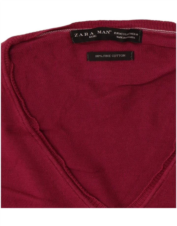 Zara Suéter masculino com gola V e algodão rosa médio