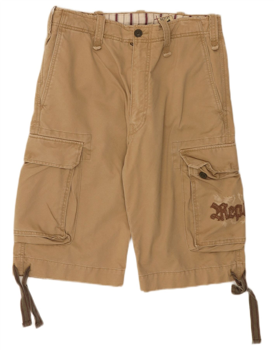 Replay Mens Graphic Cargo Shorts W31 Algodão Bege Médio