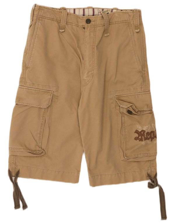 Replay Mens Graphic Cargo Shorts W31 Medium Beige Cotton