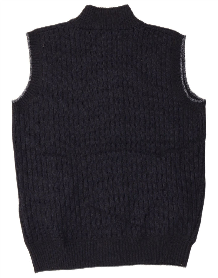 Pierre Cardin Suéter cardigã masculino sem mangas poliéster azul marinho médio