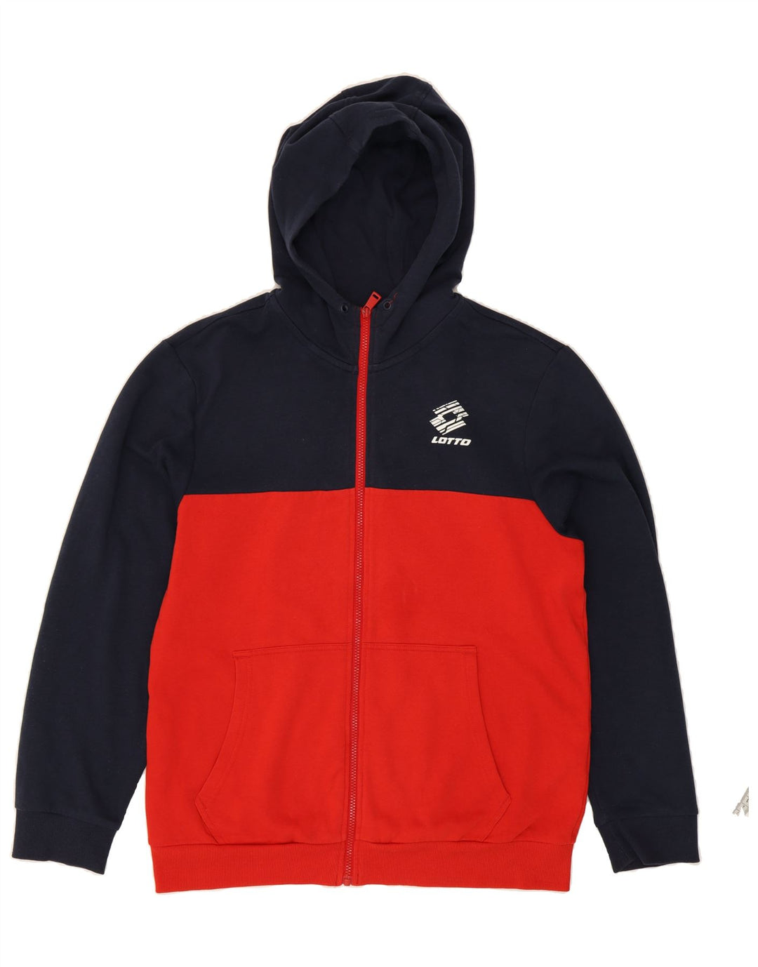 LOTTO Mens Zip Hoodie Sweater Medium Navy Blue Colourblock Cotton Vintage Lotto and Second-Hand Lotto from Messina Hembry 