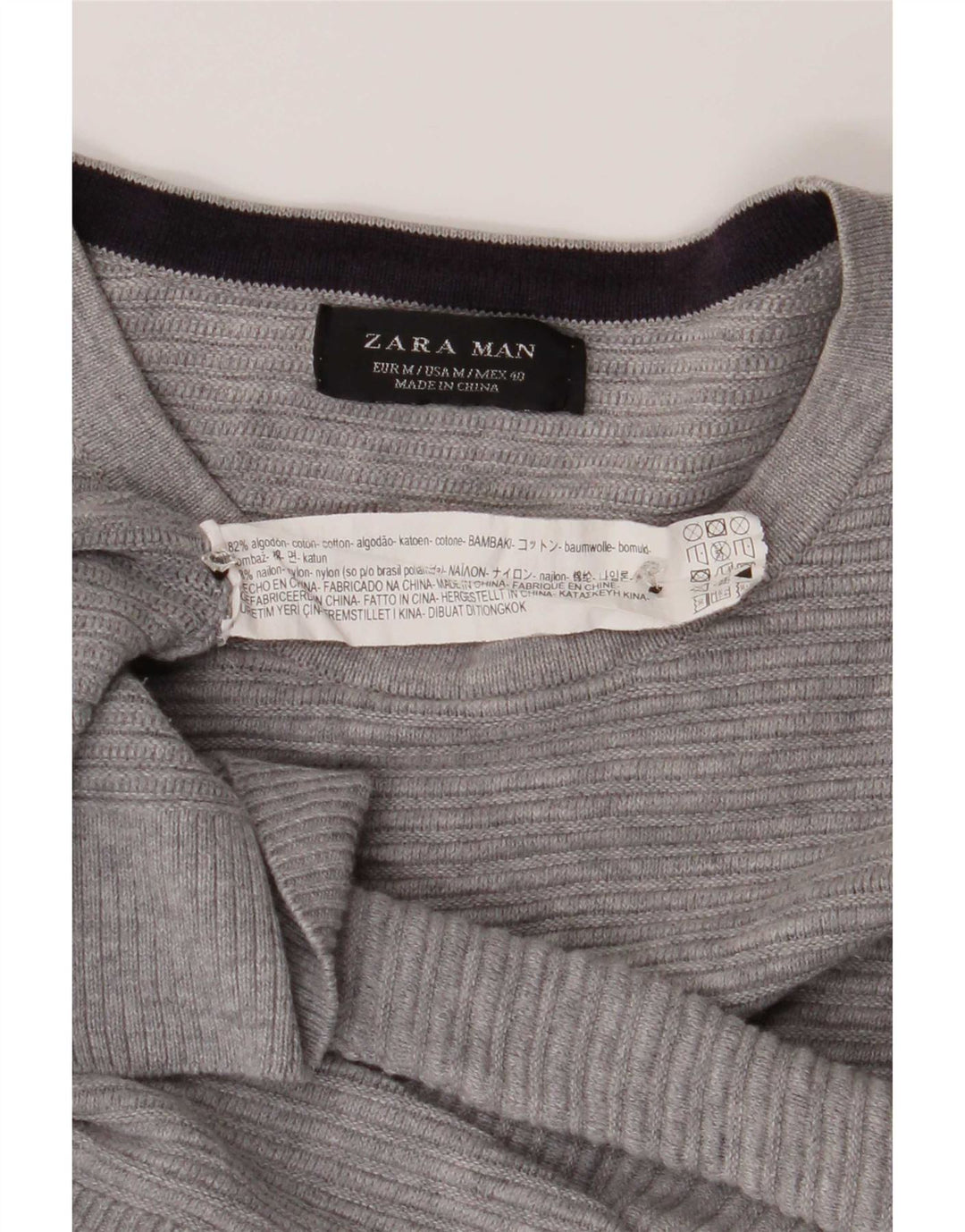 Zara Suéter masculino com gola redonda e algodão cinza médio