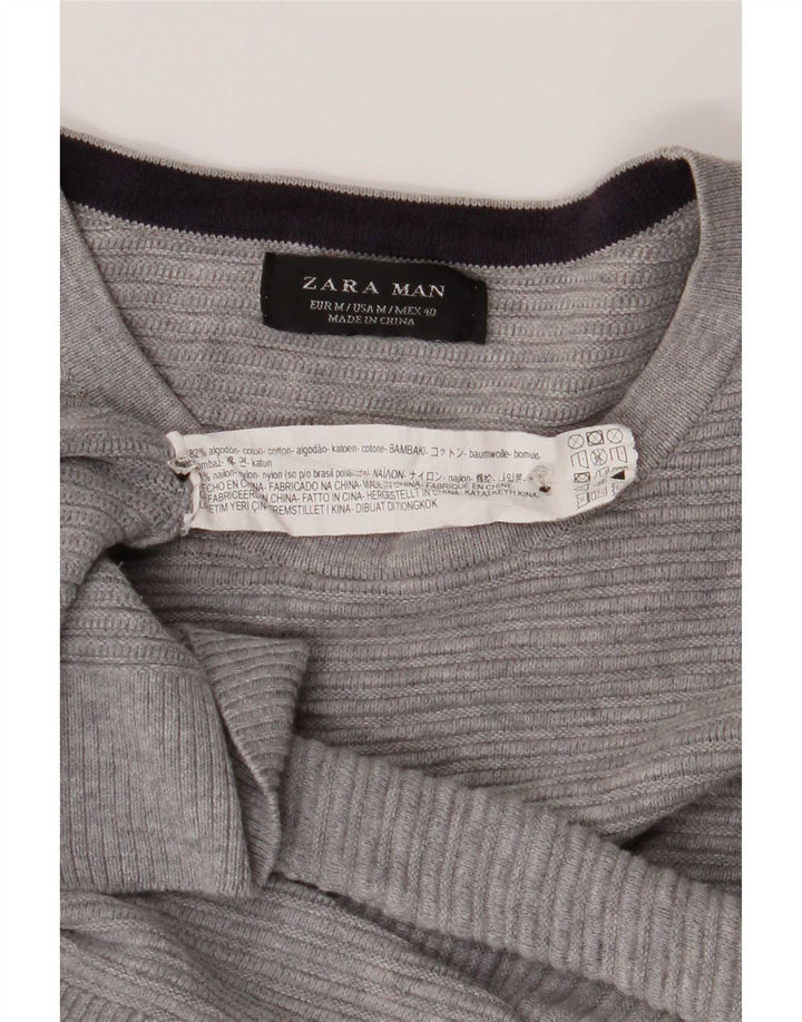 Zara Suéter masculino com gola redonda e algodão cinza médio