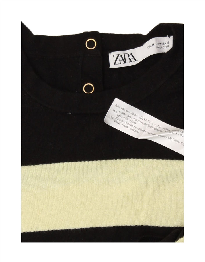Suéter feminino Zara com gola redonda e bloco colorido preto médio UK 12