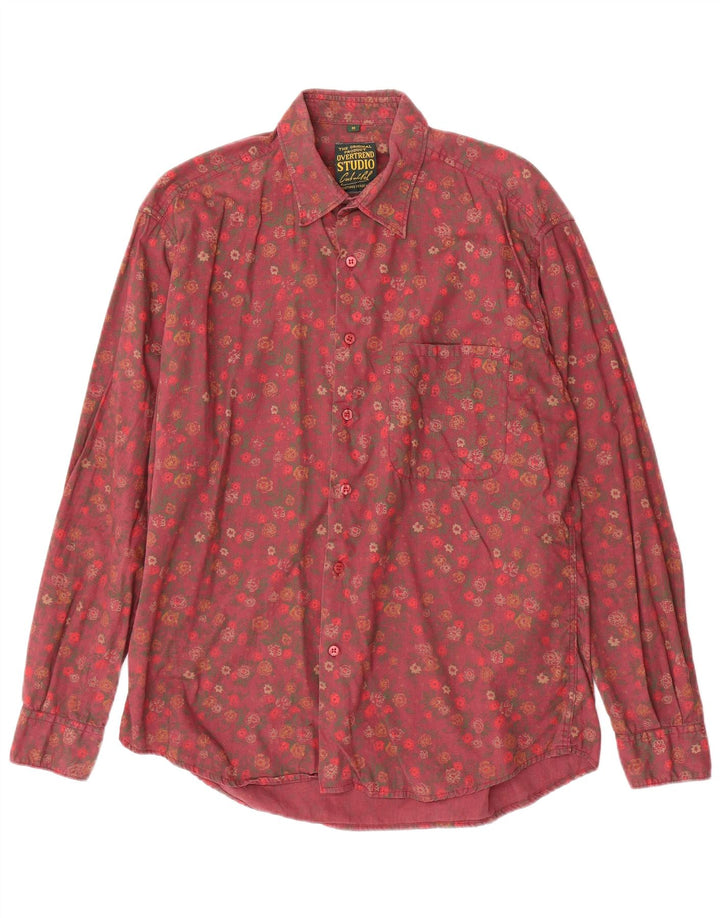 Camisa masculina VINTAGE de algodão floral rosa médio