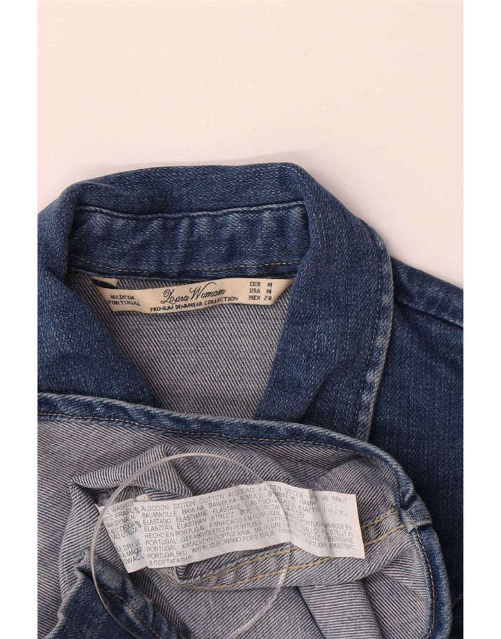 Camisa jeans feminina Zara Reino Unido 12 algodão azul médio