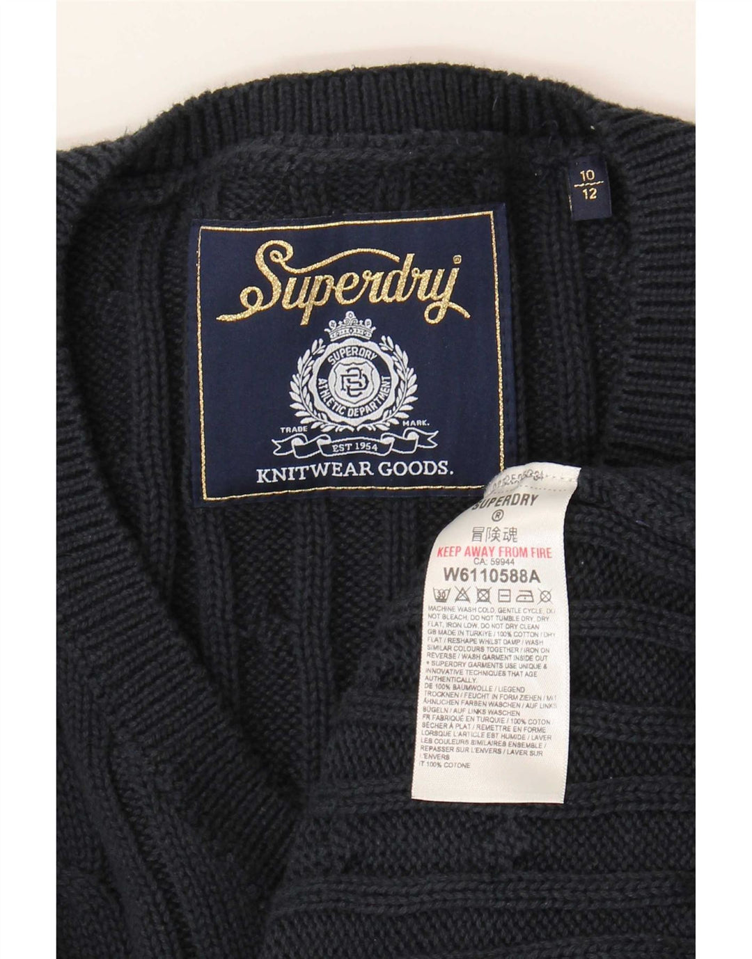 Superdry Suéter feminino superdimensionado com decote em V Reino Unido 10 pequeno azul marinho