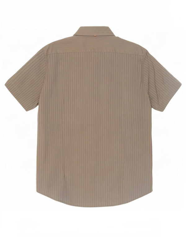 Camisa masculina de manga curta Hugo Boss 2XL algodão listrado cáqui