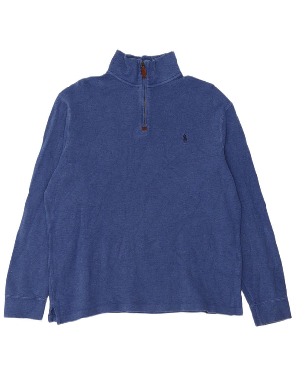 Suéter masculino Polo Ralph Lauren com zíper e gola em algodão azul médio