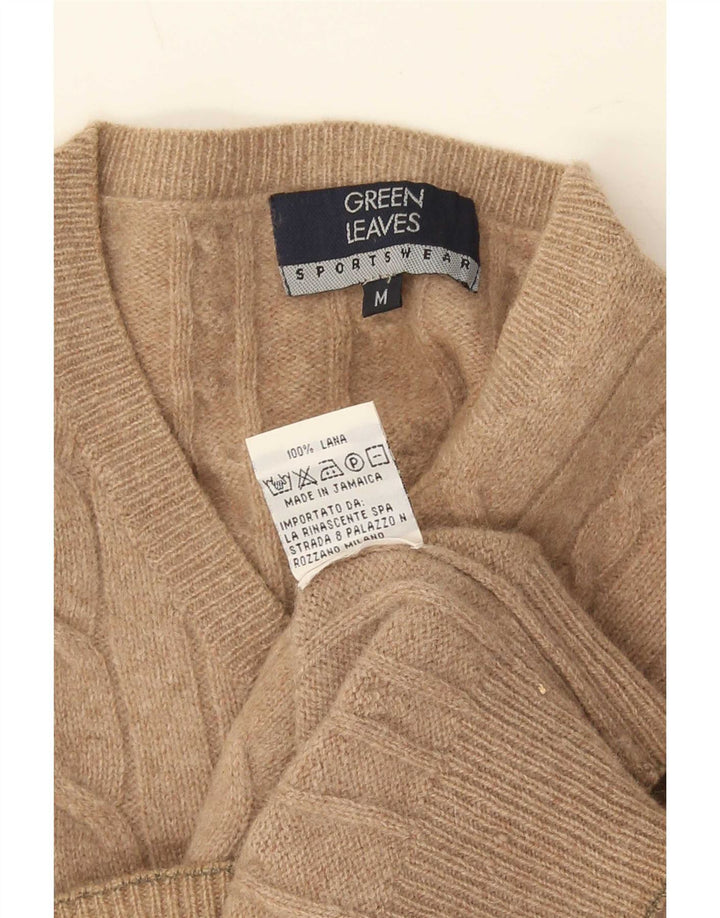 Suéter masculino Green Leaves com decote em V de lã bege médio