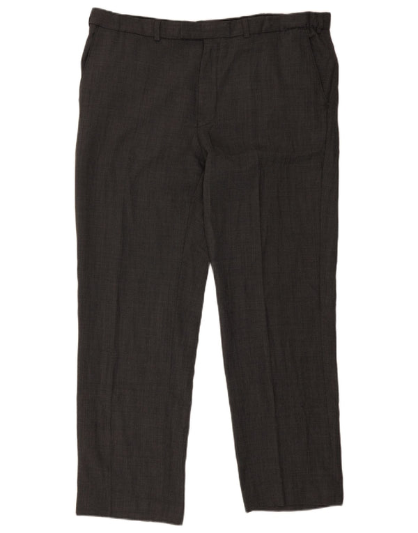 Calça masculina de terno reto Marks & Spencer W38 L30 lã cinza
