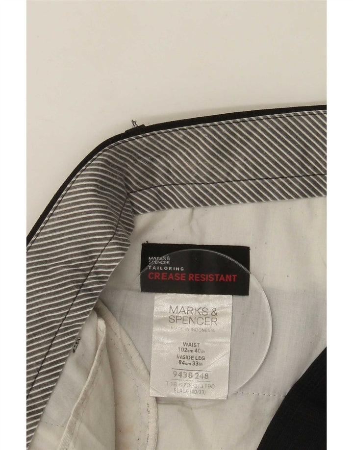 Calça masculina de terno reto Marks & Spencer W40 L33 poliéster preto