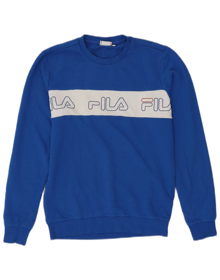 FILA moletom gráfico masculino jumper médio azul colorblock algodão