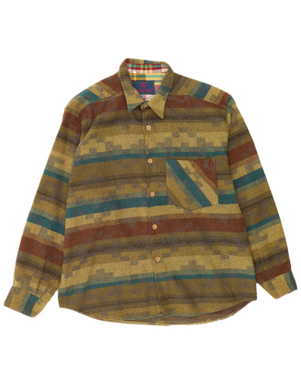 Camisa masculina de flanela Massaro grande listrada cáqui